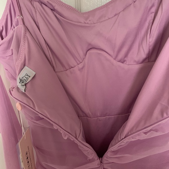 Oh Polly Corset Bustier Bodycon Ruched Fitted Mini Summer Dress in Pinky Lilac - Picture 9 of 14